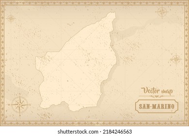 Map of San Marino in the old style, brown graphics in retro fantasy style