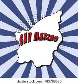 map of san marino in pop art style with halftone dotted shadow, radial lines and name of country