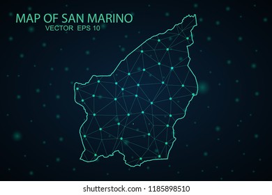 Map San Marino. Wire Frame 3D mesh polygonal network line, design sphere,San Marino map on dark background. Vector illustration eps 10.