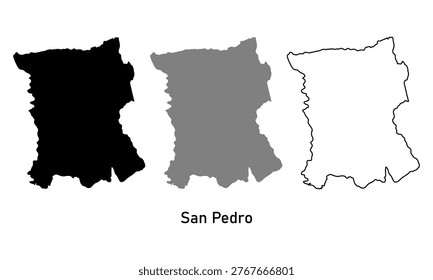 Map of San Pedro Department, a region in Paraguay. Map in black, gray, and outline