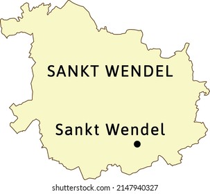 Mapa del distrito de Sankt Wendel del estado de Sarre en la República Federal de Alemania. La ciudad capital es Sankt Wendel