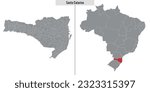 map of Santa Catarina state of Brazil and location on Brazilian map