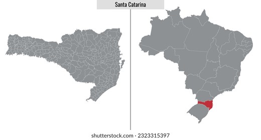 mapa del estado de Santa Catarina de Brasil y ubicación en el mapa brasileño