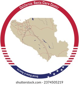 Map of Santa Clara County in California, USA arranged in a circle.