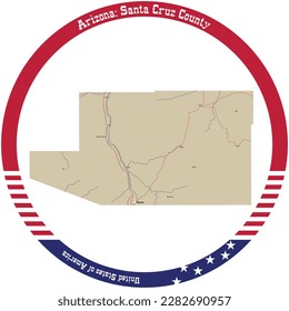 Map of Santa Cruz County in Arizona, USA arranged in a circle.