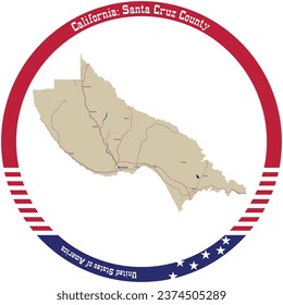 Map of Santa Cruz County in California, USA arranged in a circle.