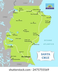 Map of Santa Cruz Province in Argentina. Education vector illustration