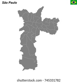 map of Sao Paulo city with borders of the districts