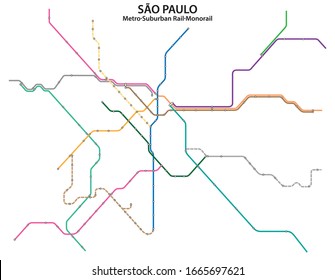 Map of the Sao Paulo Metro Suburban Rail and Monorail