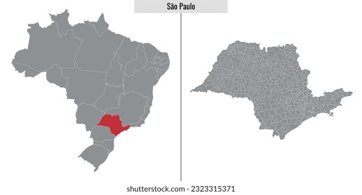 map of Sao Paulo state of Brazil and location on Brazilian map