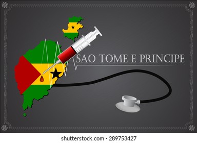 Map of Sao Tome e Principe with Stethoscope and syringe.