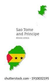 Map of Sao Tome and Principe. Highly detailed map of Middle Africa country with national flag. Political or geographical design vector illustration on white background