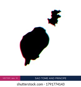 Map of Sao Tome and Principe in multicolor style on the border vector design template