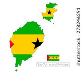 Map of Sao Tome and Principe with an official flag. Illustration on white background