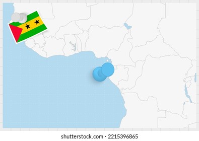 Map of Sao Tome and Principe with a pinned blue pin. Pinned flag of Sao Tome and Principe, vector illustration.
