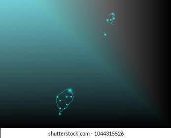 Map of Sao Tome and Principe from Polygonal wire frame low poly mash, contours network line, luminous space stars, design sphere, dot and structure. Vector Illustration EPS10.