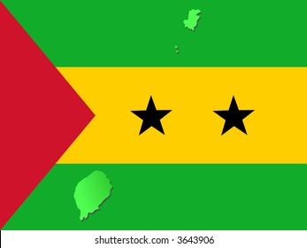Karte von São Tomé und seiner Flagge