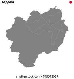 map of Sapporo city with borders of the districts