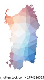 Map of Sardinia. Low poly illustration of the island. Geometric design with stripes. Technology, internet, network concept. Vector illustration.