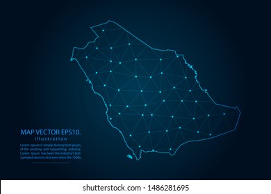 map of saudi Arabia with Abstract mash line and point scales on Dark background . Wire frame 3D mesh polygonal network line, design polygon sphere, dot and structure. Vector illustration eps 10.