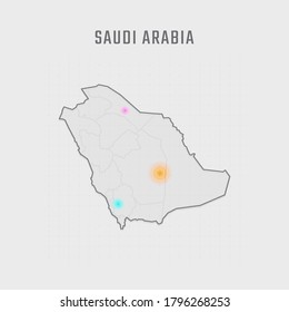 Map of Saudi Arabia with all states and radar spot on map. Each city has separately for your design. Vector Illustration