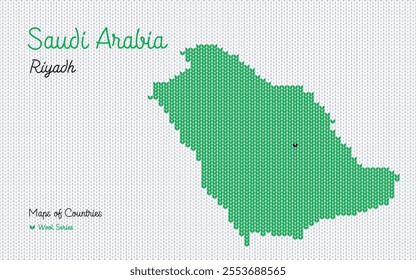 The map of Saudi Arabia with the capital Riyadh is depicted in a knitted pattern. Woolen ornament	
