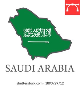 Map of Saudi Arabia color line icon, country and geography, saudi arabia map flag sign vector graphics, editable stroke filled outline icon, eps 10