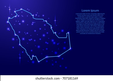 Map Saudi Arabia from the contours network blue, luminous space stars of vector illustration