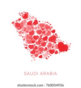 map of saudi arabia filled with hearts mosaic of different sizes and degrees of transparency