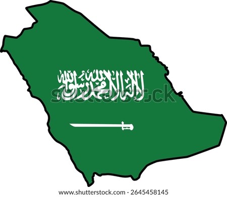 Map with Saudi Arabia Flag Design on White Background
