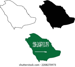 Map of Saudi Arabia with flag. Flag of Saudi Arabia maps territory. Outline map Saudi Arabia. flat style.