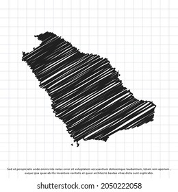Carte de l'Arabie Saoudite dessin à main levée sur une feuille de cahier d'exercices. Illustration vectorielle.