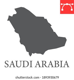 Map of Saudi Arabia glyph icon, country and geography, saudi arabia map sign vector graphics, editable stroke solid icon, eps 10