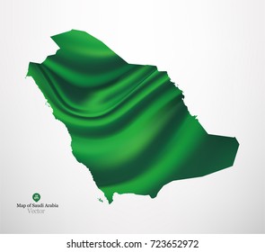 Map of Saudi Arabia with green fabric draping background in vector.