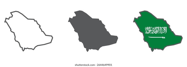 Map of Saudi Arabia icon collection, country and geography, Saudi Arabia map sign vector set graphics, editable stroke linear icon, eps 10