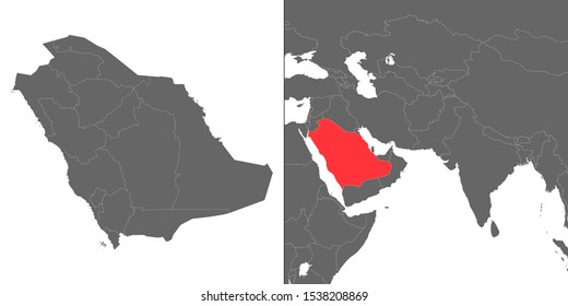 Map of Saudi Arabia with location on asian map