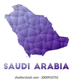 Map of Saudi Arabia. Low poly illustration of the country. Purple geometric design. Polygonal vector illustration.