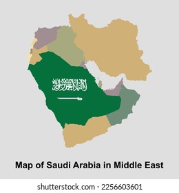 Map of Saudi Arabia in Middle East isolated vector illustration