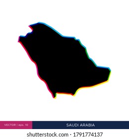 Map of Saudi Arabia in multicolor style on the border vector design template