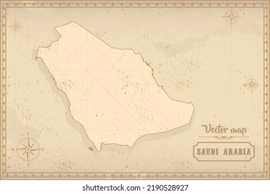 Map of Saudi Arabia in the old style, brown graphics in retro fantasy style