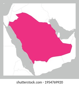Map of Saudi Arabia pink highlighted with neighbor countries