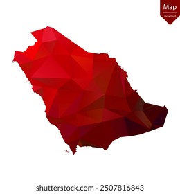 Map of Saudi Arabia - Red Geometric Rumpled Triangular , Polygonal Design. Vector illustration eps 10.