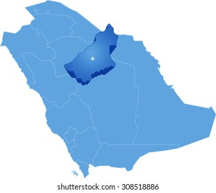 Map of Saudi Arabia, the region Al Qasim is pulled out, isolated on white background