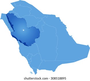 Map of Saudi Arabia, the region Al Madinah is pulled out, isolated on white background