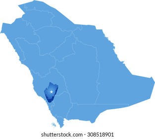 Map of Saudi Arabia, the region Al Bahah is pulled out, isolated on white background