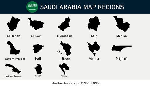Map of Saudi Arabia regions outline silhouette vector illustration
