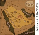 Map of Saudi Arabia in retro fantasy style.