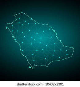 Map of Saudi Arabia. Wire frame 3D mesh polygonal network line, design sphere, dot and structure. communications map of Saudi Arabia. Vector Illustration EPS10.