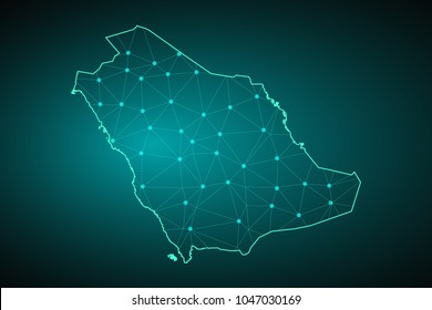 Map of Saudi Arabia. Wire frame 3D mesh polygonal network line, design sphere, dot and structure. communications map of Saudi Arabia. Vector Illustration EPS10.