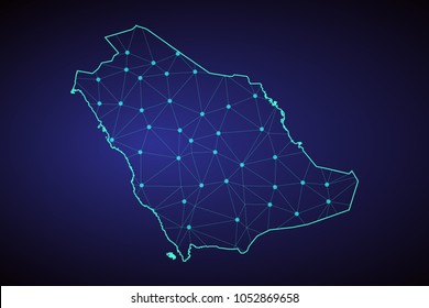 Map of Saudi Arabia. Wire frame 3D mesh polygonal network line, design sphere, dot and structure. communications map of Saudi Arabia. Vector Illustration EPS10.